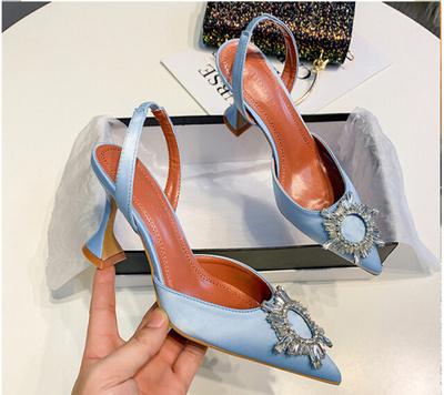 Big Size 41 42 Blue Women Pumps Silk Satin Pointy Toe Rhines