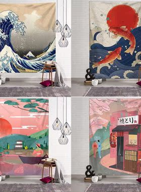 Japanese Kanagawa Waves Printed Hanging Tapestry Whale