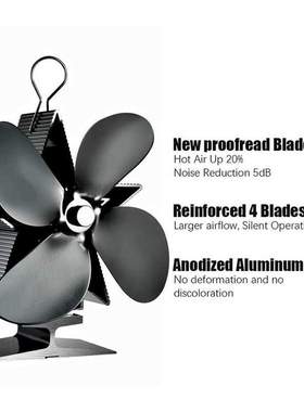 Fireplaces Stove Fan, 4 Blades Heat Powered Stove Fan for Wo