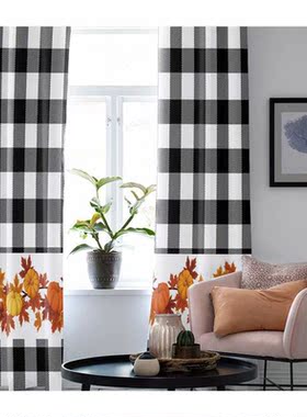 Autumn Pumpkin Plaid Window Curtains Kitchen Bedroom Drapes