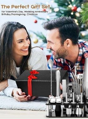 23PCS Boston Cocktail Shaker Set,Bartender Kit With Bamboo