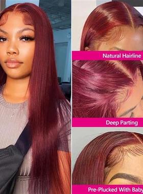 99j Burgundy Colored HD Lace Frontal Human Hair Wigs 13x4 La