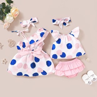 Super Princess Pink Color Baby Girl Dress and Headband Set