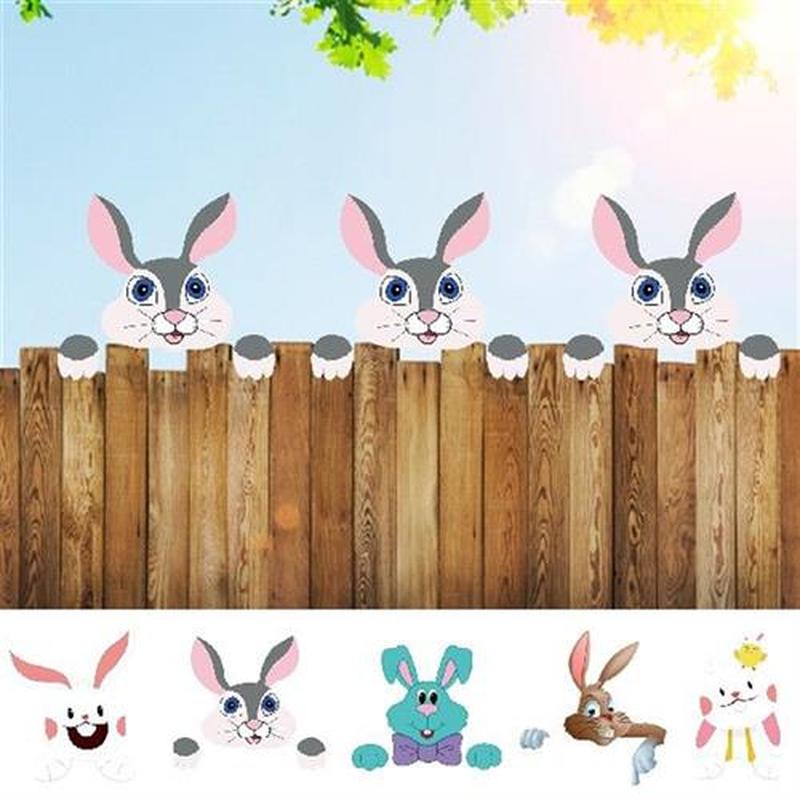 Funny Fence Tops Decorative Plaques Crafts Peeping Bunny