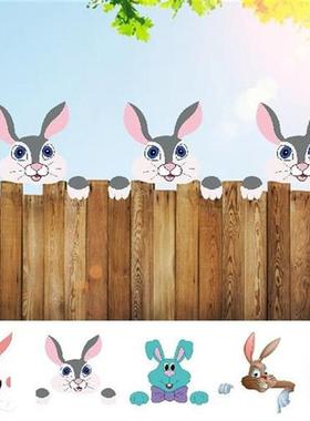 Funny Fence Tops Decorative Plaques Crafts Peeping Bunny