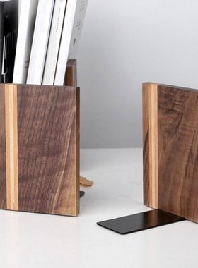 1pair Wood Bookend Non Skid Practical Desk Organizer Office