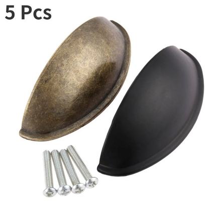 5 Pcs Antique Iron Cupboard Shell Pull Handles Retro Metal K