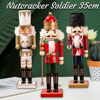 35cm Wooden Nutcracker Doll Soldier Vintage Handcraft Christ