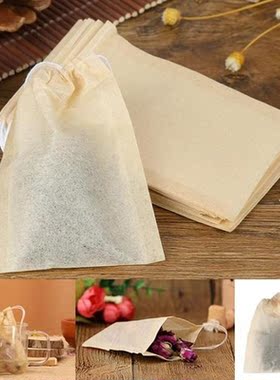 100Pcs Tea Bag Filter Paper Bags Empty Drawstring Teabags 适