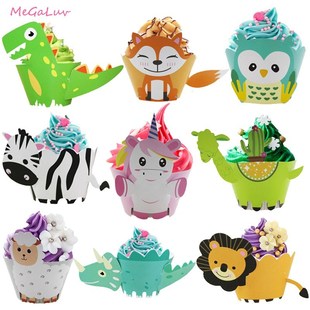 12pcs Dinosaur Cupcake Toppers Wrapper Cartoon Animal Party