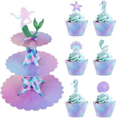 1Set Mermaid Cake Stand Cupcake Holders Kids Mermaid