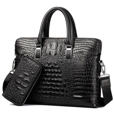 Leather Men's Bag Business Bag Horizontal Crocodile D