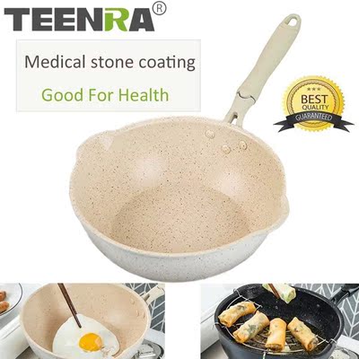TEENRA 20Cm Maifan Stone Wok Non-stick Pan Aluminum Frying P