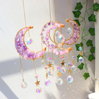 Crystal Windchime Ornament Star Moon Pendant Amethyst