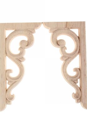 12*6cm Vintage Unpainted Wood Carved Corner Onlay Applique F