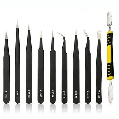 Stainless Steel Curved Straight Black Tweezer Set Nail Art