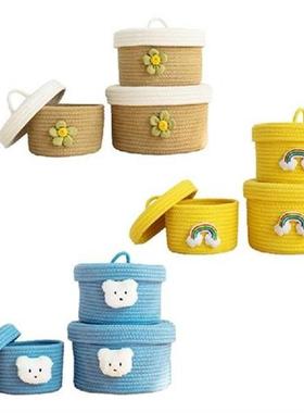 3Pcs Storage Baskets With Lid Cotton String Baskets For