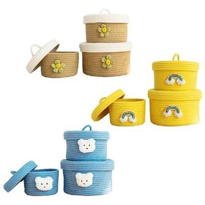 3Pcs Storage Baskets With Lid Cotton String Baskets For