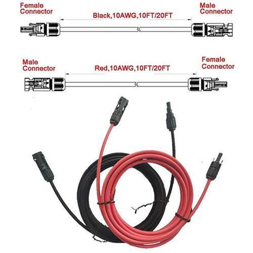 1500V 10 Ft 10AWG Solar Panel Extension Cable with IP68 Fema