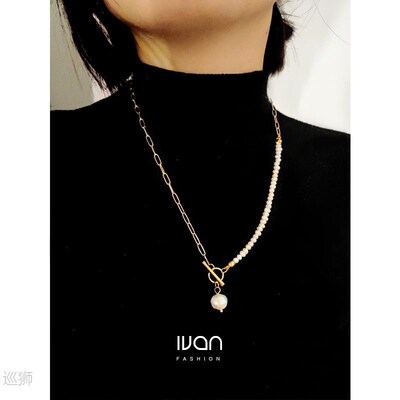 14k Gold Wrapped Necklace ins niche fashion natural pearl ch