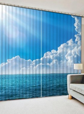 Modern Curtain Living Room HD Blue sky White Clouds sunlight