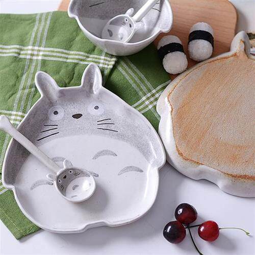 Creative 3D Totoro Pottery Dinner Plate Dish Bowl Spoon Set