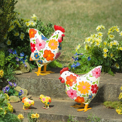 Garden Statue Floral Print Hen Shaped Sculpture Resin