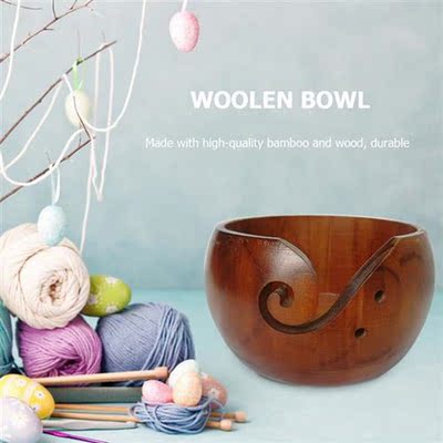 Handmade Wooden Yarn Bowl Premium Round Wool Storage Bowl
