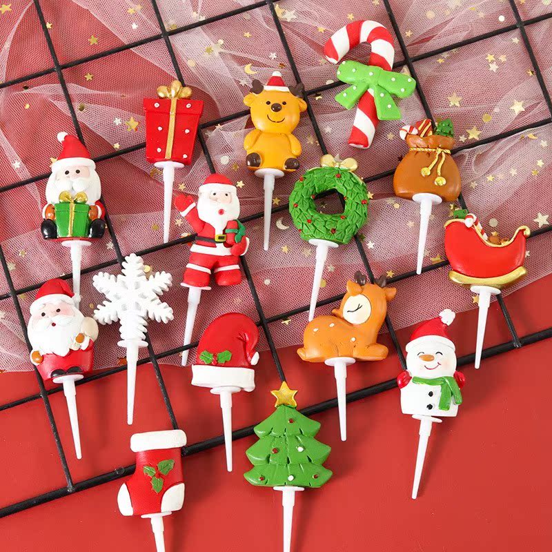 Christmas Cartoon Resin Cake Toppers Santa Snowman Merry Chr