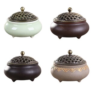 Round Ceramic Censer Classical Incense Burner with Cover Por