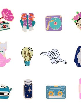 Music Lover Enamel Pins Vintage Phonograph Recorder Tape Bro