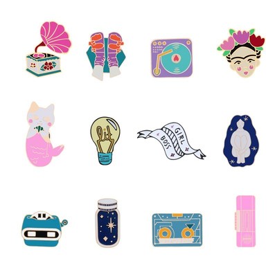 Music Lover Enamel Pins Vintage Phonograph Recorder Tape Bro