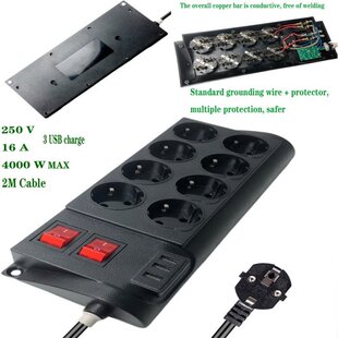 Power Strip 8 Outlets 3 USB Charging Ports 4000W Power Strip