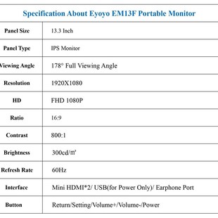 IPS Portable Laptop EM13F Gamin HDMI 13.3 Mini Eyoyo Monitor