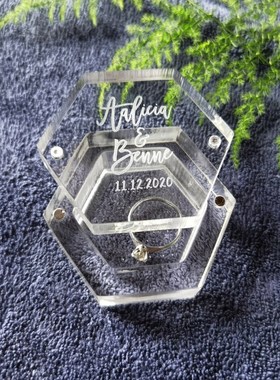 Custom Name Date Transparent Acrylic Ring Box Personalised H