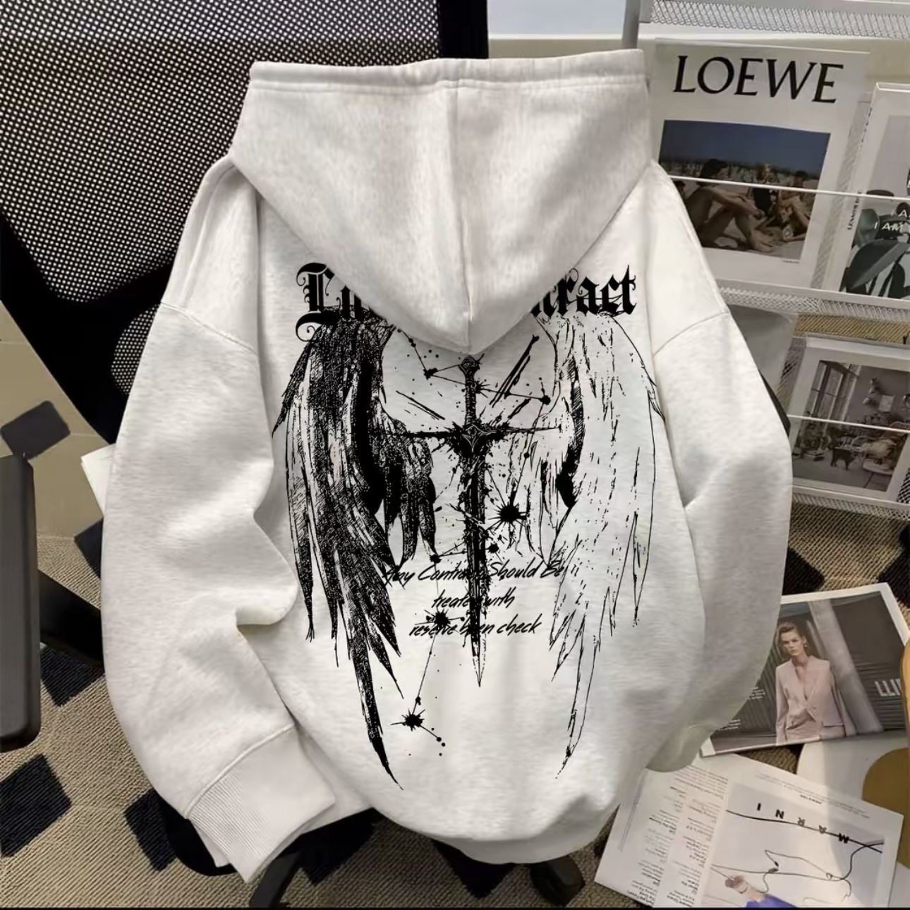 美式高街宝剑翅膀印花连帽卫衣男中童秋冬新款街头宽松加绒帽衫,童装/婴儿装/亲子装,T恤,淘宝优惠券,粉丝福利购,淘宝优惠卷