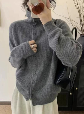 3436老钱风高领针织开衫女秋冬季新款慵懒风休闲显瘦减龄时尚百搭