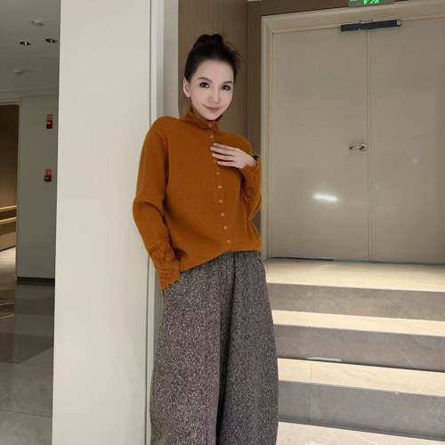 【恩佳专享】3440镂空钩花秋冬季女时尚开衫毛衣上衣