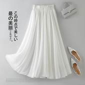 胖mm夏季 垂感200斤300斤新款 女装 白色半身裙大码 长款 裙子雪纺长裙