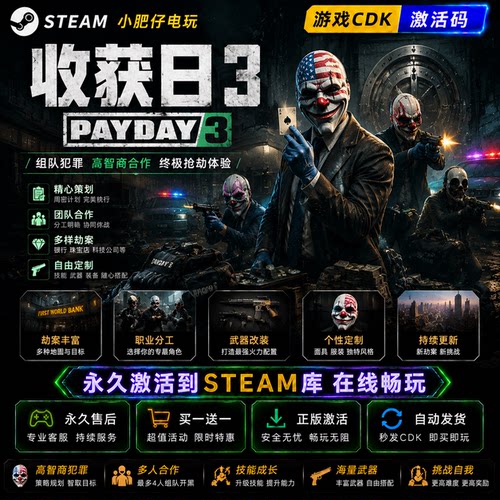 Steam正版国区 收获日3 PAYDAY 3 CDK激活入库代注册账户在线联机