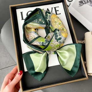 新款长条扎染丝巾春秋季百搭高级感仿真飘带绑包女士系脖细窄围巾