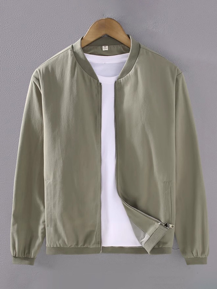 BOZZ BURY~细润舒适！日系简约外套男春秋复古纯棉立领棒球服夹克