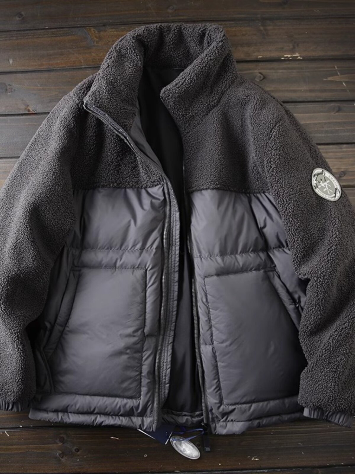 BOZZ BURY~定制拼接款！立领羽绒服男冬季2025新款保暖摇粒绒外套