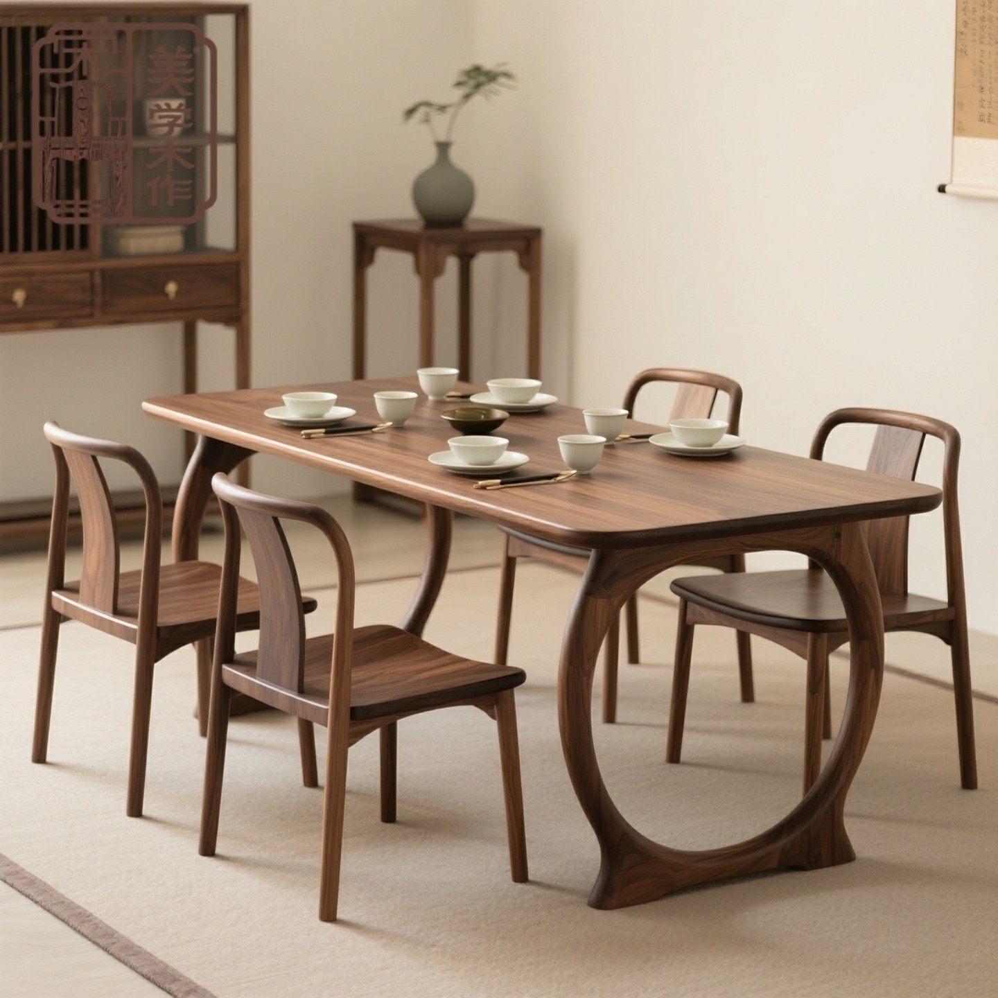 新中式黑胡桃木实木餐桌椅组合小户型饭桌椭圆长方形中古家具定制,住宅家具,实木餐桌,淘宝优惠券,粉丝福利购,淘宝优惠卷