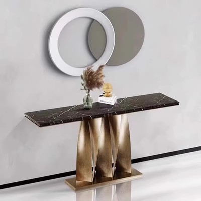 轻奢入户对门玄关桌别墅客厅靠墙装饰柜岩板端景台入户玄关台条案