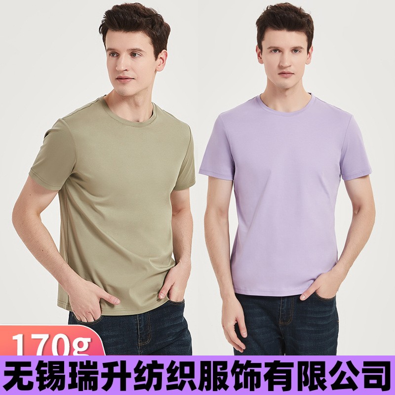 无锡瑞升纺织服饰有限公司高端120支双面液氨丝光棉t恤男短袖圆领