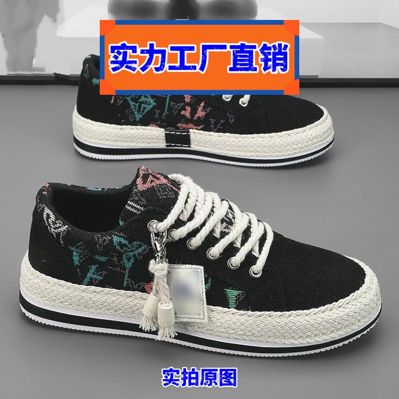 晋江运动鞋女春季帆布鞋男鞋透气潮流灯芯绒平板鞋男士休闲轻便薄