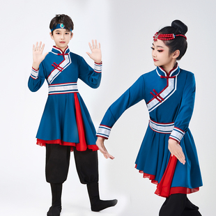 蒙古族儿童舞蹈演出服少数民族六一男童女童连衣短裙表演服蒙古服