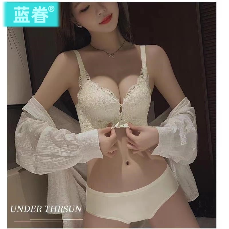 前扣内衣女小胸聚拢调整型收副乳防下垂大胸显小文胸内裤套装品牌