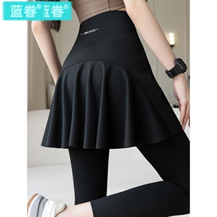 假两件口袋瑜伽鲨鱼裤女外穿春秋高腰收腹大码健身骑行运动裙裤子